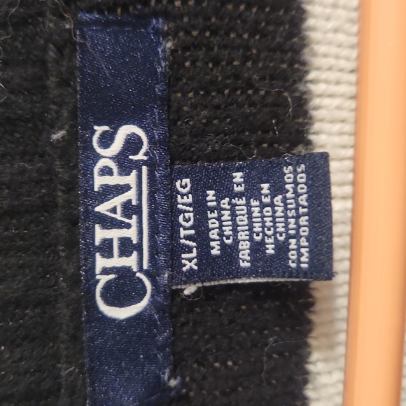 CHAPS Black and White Striped Women's V-Neck Sweater - Picture 4 of 6